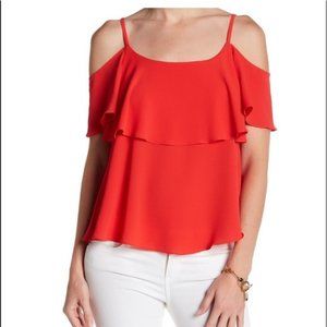 Bobeau Red Cold Shoulder Blouse
